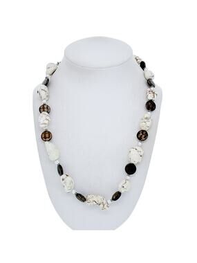 Vintage Donna Dressler Sterling Silver 925 Howlite Beaded Necklace 18"-21"